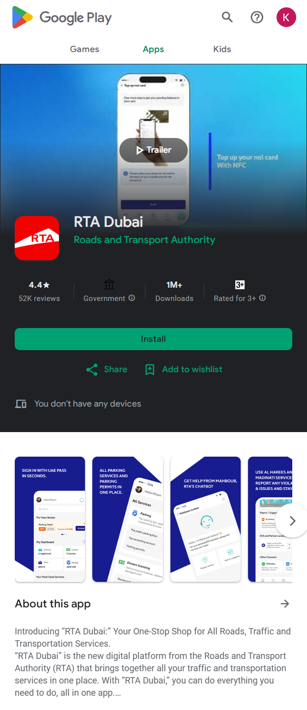 Check NOL Card Balance via RTA Dubai App