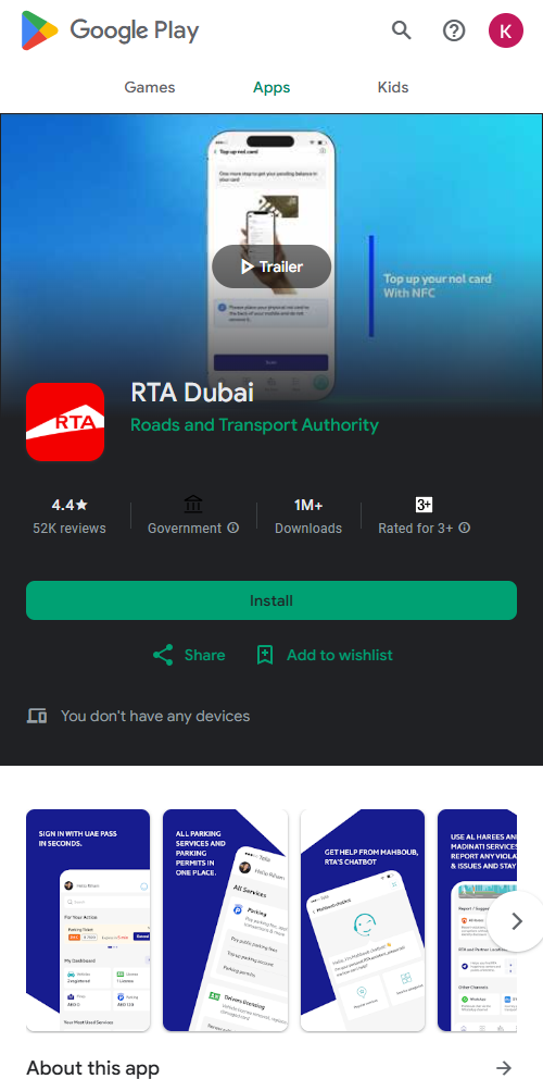 Recharge NOL Card Balance via RTA Dubai App